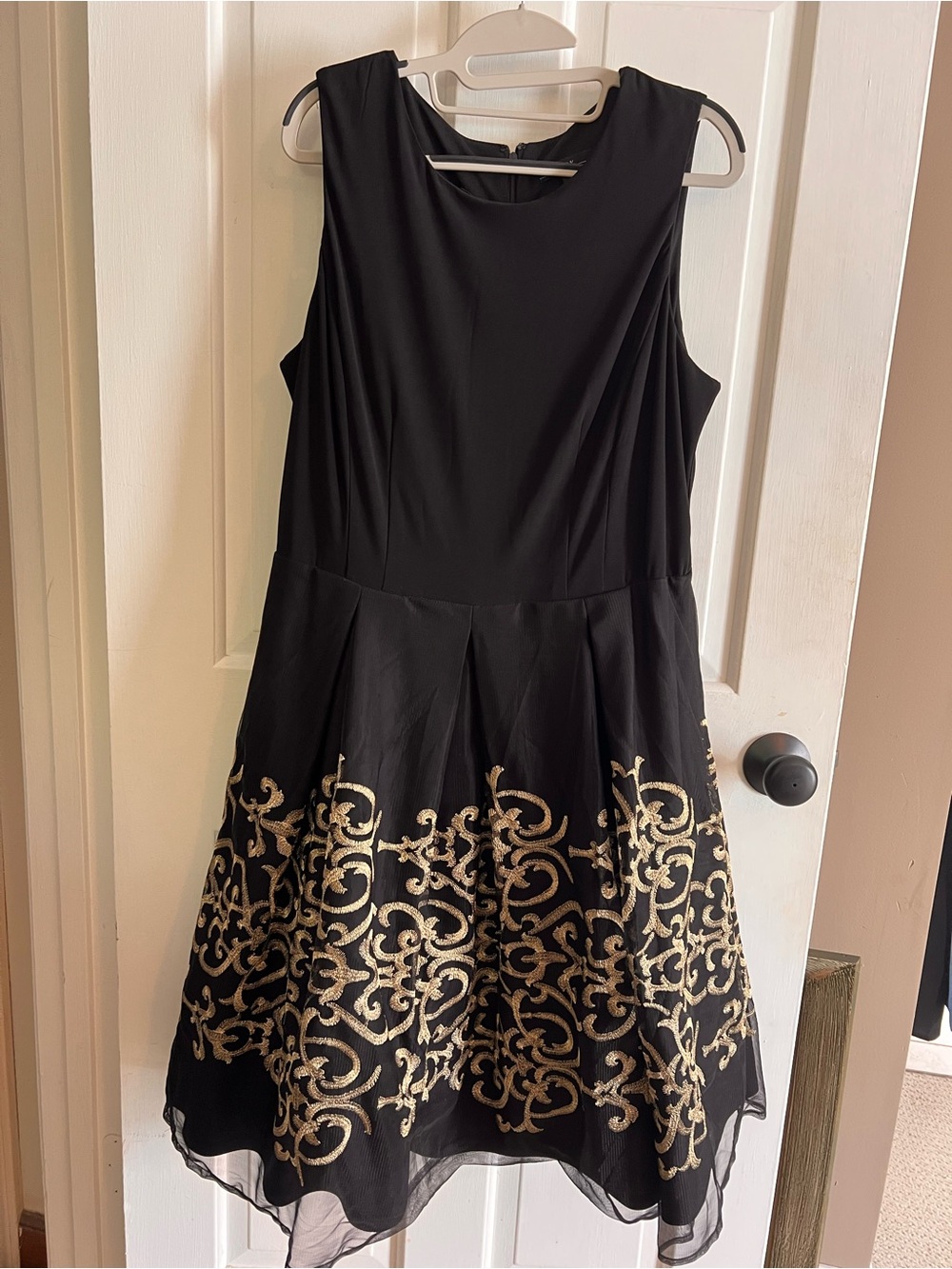R&K Black Dress with Gold Scroll Hem 14